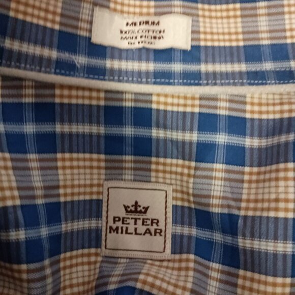 Peter Millar Blue Plaid Long Sleeve Dress Shirt Men’s Size M Cotton - Picture 2 of 5